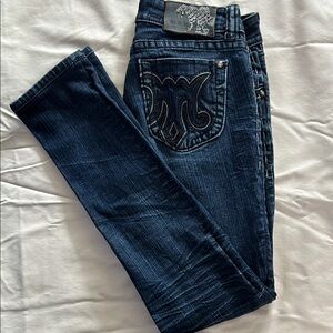 Dark Blue Denim Jeans with Embroidered Pocket